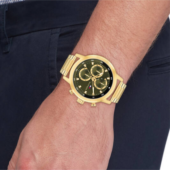 Tommy Hilfiger goudkleurig heren horloge Rocky met olijf groene plaat - 2011223