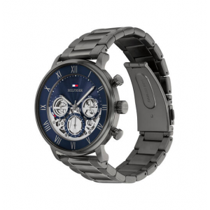 Tommy Hilfiger  heren horloge Legend zwart staal en blauwe skeleton wijzeplaat - 2011224 Tommy Hilfiger  heren horloge Legend zwart staal en blauwe skeleton wijzeplaat - 2011224