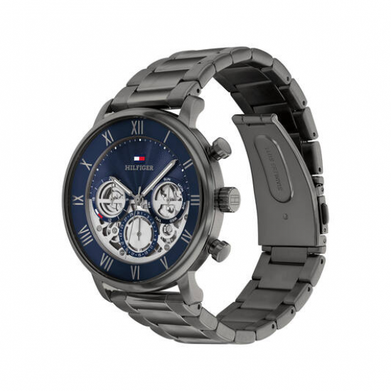 Tommy Hilfiger  heren horloge Legend zwart staal en blauwe skeleton wijzeplaat - 2011224