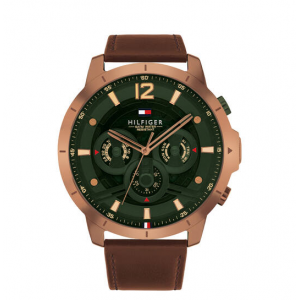 Tommy Hilfiger  heren horloge luca  50mm bruin rose kast en groene plaatwijzerplaat - 2011226 Tommy Hilfiger  heren horloge luca  50mm bruin rose kast en groene plaatwijzerplaat - 2011226