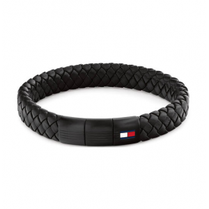 Tommy Hilfiger  heren armband gevlochten zwart leer - 2011227 Tommy Hilfiger  heren armband gevlochten zwart leer - 2011227