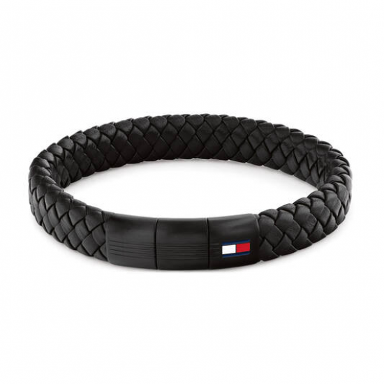 Tommy Hilfiger  heren armband gevlochten zwart leer - 2011227
