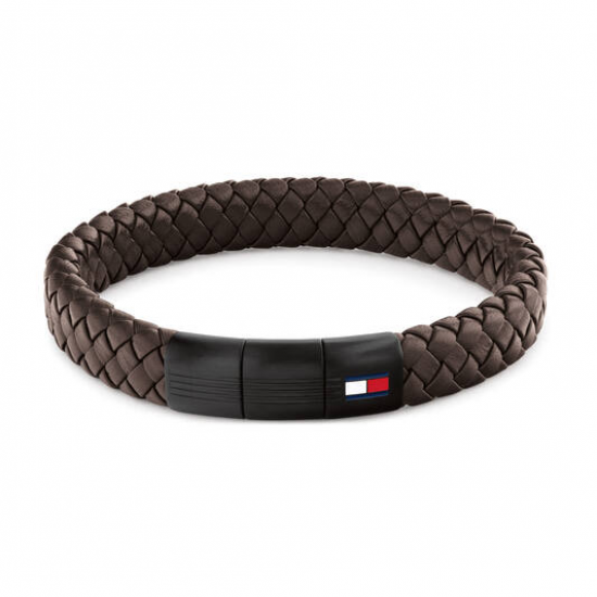 Tommy Hilfiger  heren armband gevlochten bruin leer - 2011228