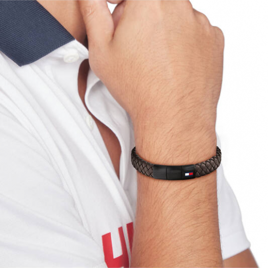 Tommy Hilfiger  heren armband gevlochten bruin leer - 2011228