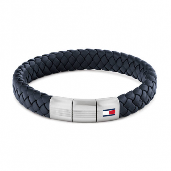 Tommy Hilfiger  heren armband gevlochten blauw leer - 2011229