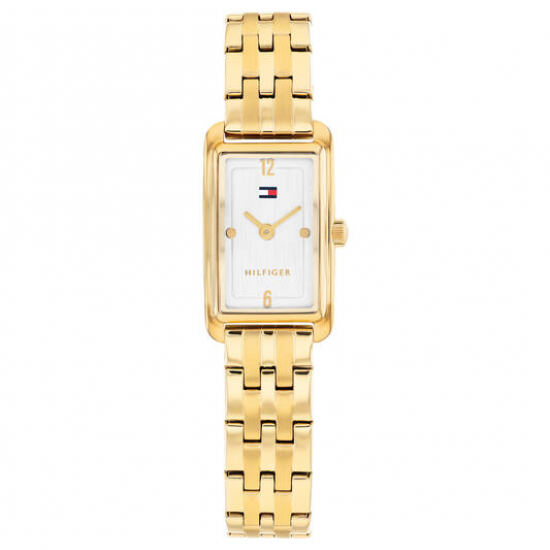 Tommy Hilfiger dames horloge goudkleur langwerpig met witte plaat - 2011245