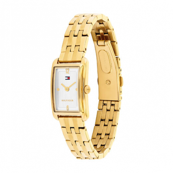 Tommy Hilfiger dames horloge goudkleur langwerpig met witte plaat - 2011245