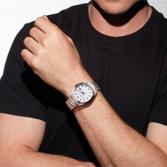 Olympic , herenhorloge louis met stalen band witte plaat - 2011255