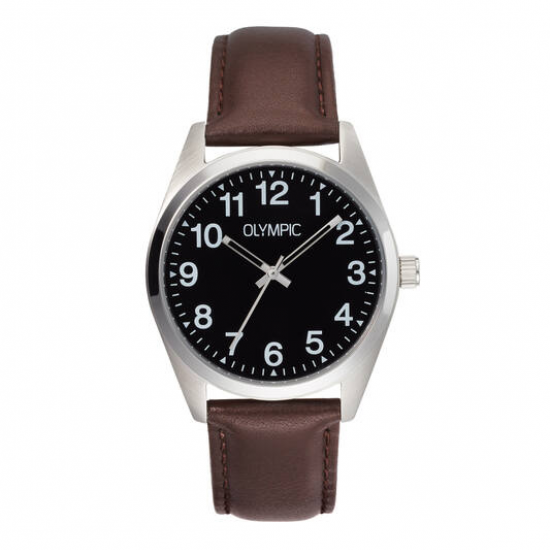 Olympic heren horloge marcel met bruin lederen plaat - 2011256