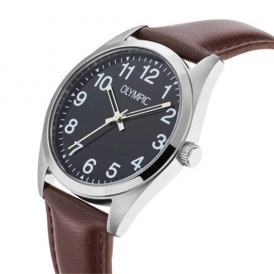 Olympic heren horloge marcel met bruin lederen plaat - 2011256