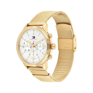 Tommy Hilfiger dames horloge Blake goudkleur met chrono plaat en meshband - 2011276 Tommy Hilfiger dames horloge Blake goudkleur met chrono plaat en meshband - 2011276