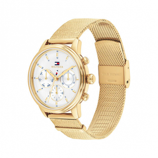 Tommy Hilfiger dames horloge Blake goudkleur met chrono plaat en meshband - 2011276