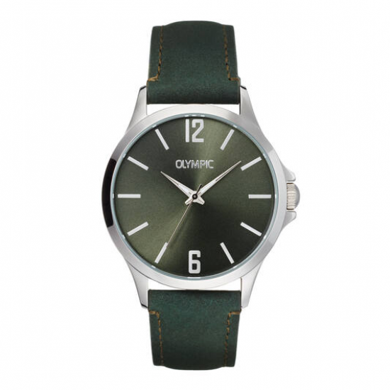 Olympic heren horloge met groen leren band en plaat - 2011322