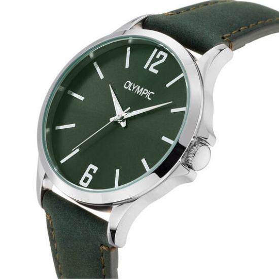 Olympic heren horloge met groen leren band en plaat - 2011322