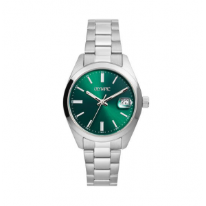 Olympic, dames met stalen  kast en leren band, groene wijzerplaat - 2011324