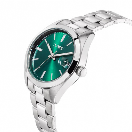 Olympic, dames met stalen  kast en leren band, groene wijzerplaat - 2011324