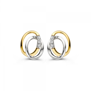 Gouden oorknopjes bicolor open met zirconia - 2011375