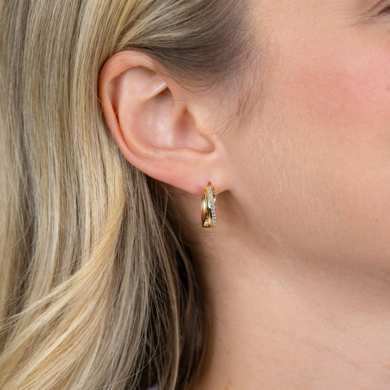 Zinzi vergulde oorring kruislings model met zirconia's - 2011406