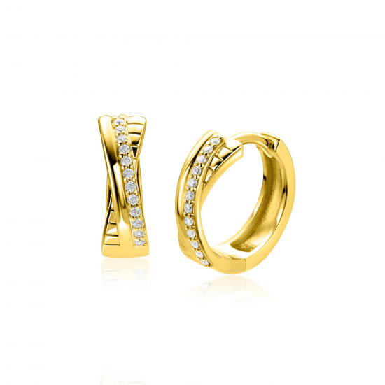 Zinzi vergulde oorring kruislings model met zirconia's - 2011406