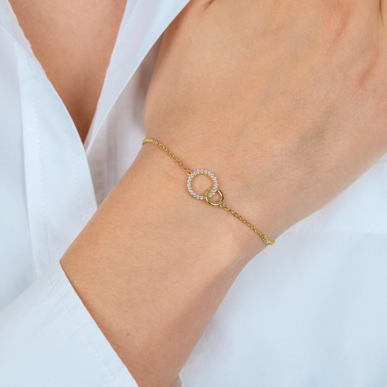 ZINZI zilver verguld armbandje verbonden met twee ringen een gezet met zirconia's - 2011438