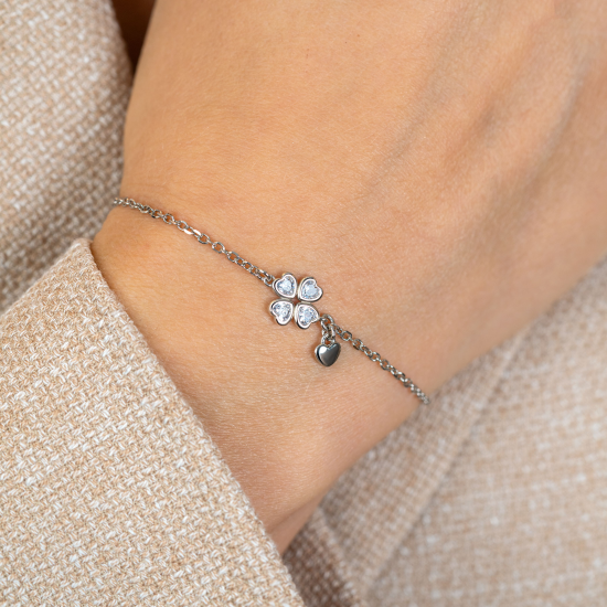 ZINZI zilver armbandje verbonden met een klavertje vier met zirconia's - 2011440