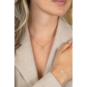 ZINZI zilver verguld collier met klavertje vier gezet met zirconia's - 2011445