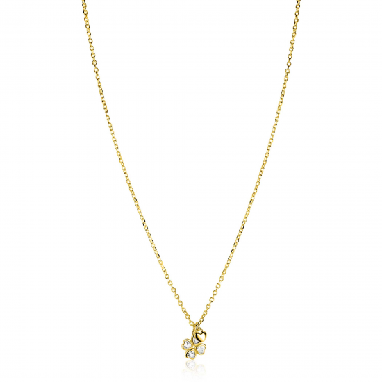ZINZI zilver verguld collier met klavertje vier gezet met zirconia's - 2011445