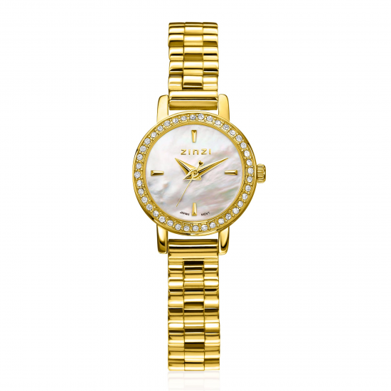 Zinzi goudkleurig horloge Etoile 20mm parelmoer plaat met zirconia's in de rand - 2011474