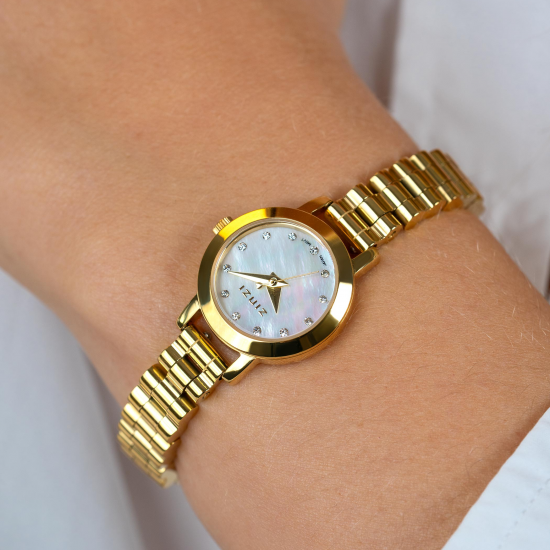 ZINZI horloge Etoile 20mm parelmoer plaat met zirconia's stalen band - 2011492