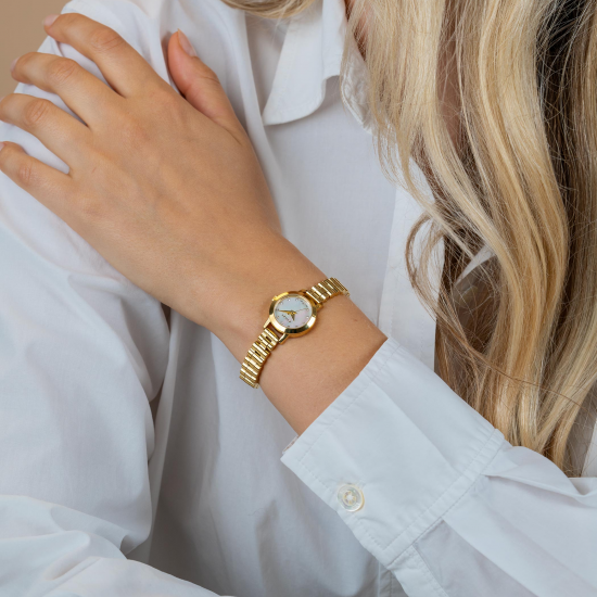 ZINZI horloge Etoile 20mm parelmoer plaat met zirconia's stalen band - 2011492