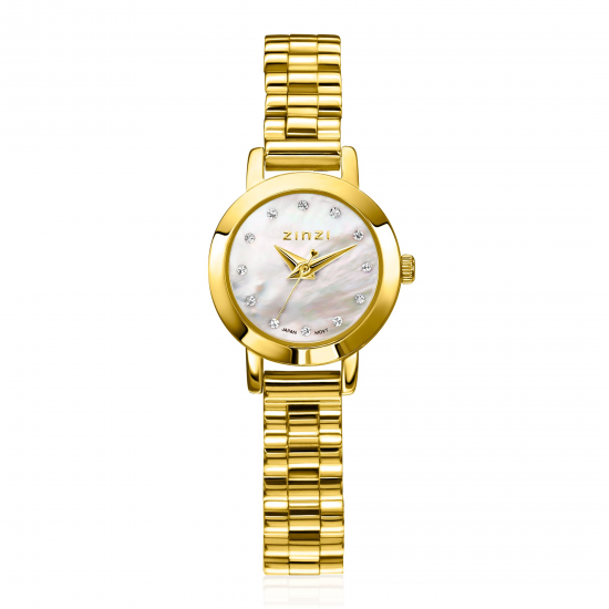 ZINZI horloge Etoile 20mm parelmoer plaat met zirconia's stalen band - 2011492