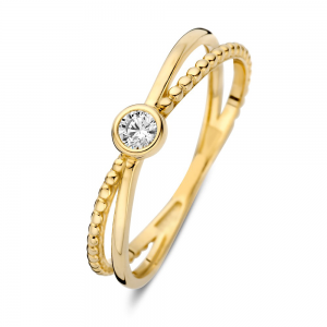 Gouden ring kruislings model met zirconia in tonzetting - 2011549