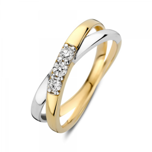 Ring bicolor met drie zirkonia's kruislings model - 2011551