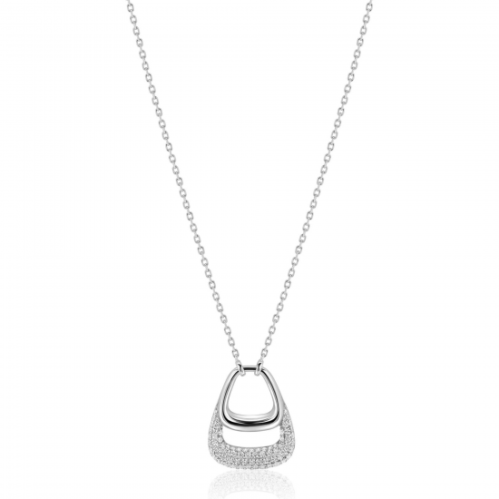 ZINZI zilveren collier met luxe hanger glad en pave gezette zirconia - 2011673