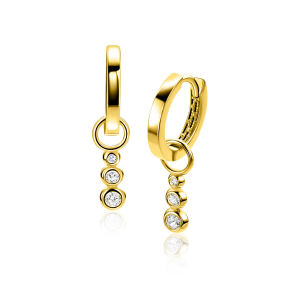 Gouden oorbedels aflopend zirconia in ronde zetting - 2011686