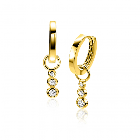 Gouden oorbedels aflopend zirconia in ronde zetting - 2011686