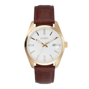 Olympic goudkleurig heren horloge met leren band - 2011695