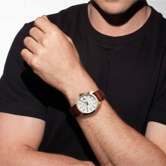 Olympic goudkleurig heren horloge met leren band - 2011695