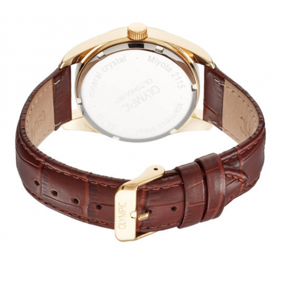 Olympic goudkleurig heren horloge met leren band - 2011695