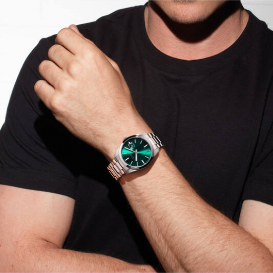 Olympic heren horloge louis met stalen band en groene plaat - 2011696