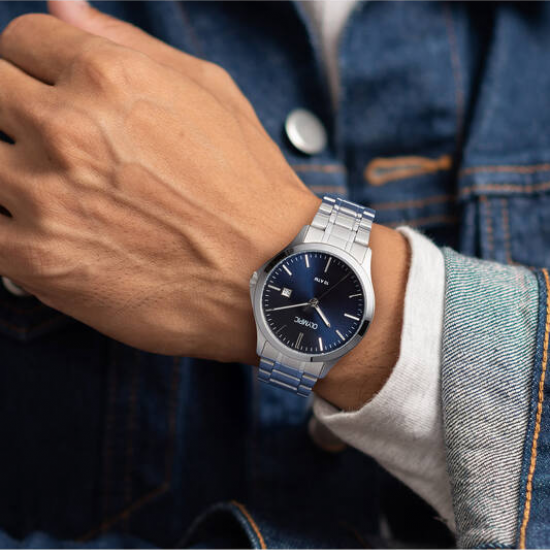 Olympic Milan stalen band en kast  zwarte wijzerplaat - 2011699