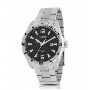 Olympic heren horloge stalen band en kast grijze bewerkte wijzerplaat - 2011700