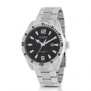 Olympic heren horloge stalen band en kast grijze bewerkte wijzerplaat - 2011700