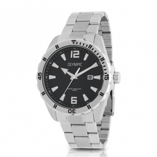 Olympic heren horloge stalen band en kast grijze bewerkte wijzerplaat - 2011700
