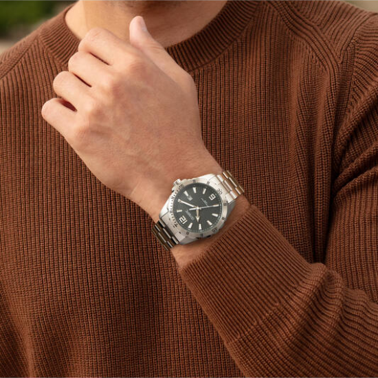 Olympic heren horloge stalen band en kast grijze bewerkte wijzerplaat - 2011700