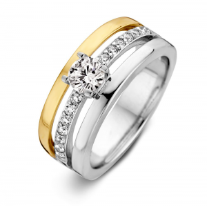 Zilver met gouden ring met zirconia - 2011714