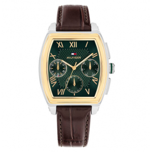 Tommy hilfiger heren horloge Oxford, groene plaat bicolor kast en bruine lederen band - 2011738