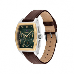 Tommy hilfiger heren horloge Oxford, groene plaat bicolor kast en bruine lederen band - 2011738
