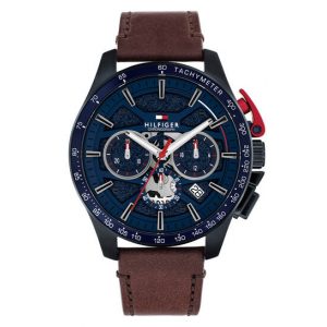 Tommy hilfiger heren horloge Bank blauw kast en bruine lederen band - 2011739