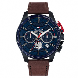 Tommy hilfiger heren horloge Bank blauw kast en bruine lederen band - 2011739